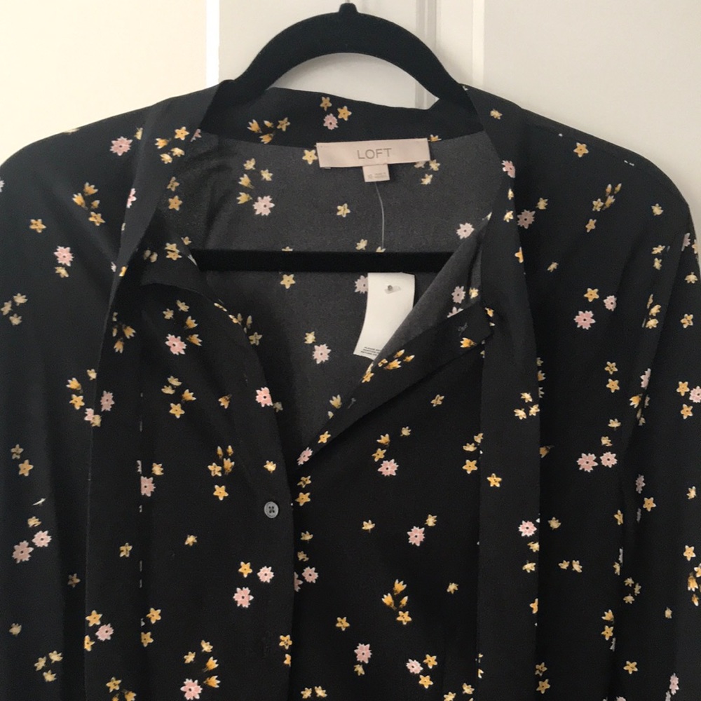 LOFT black floral dress size 10